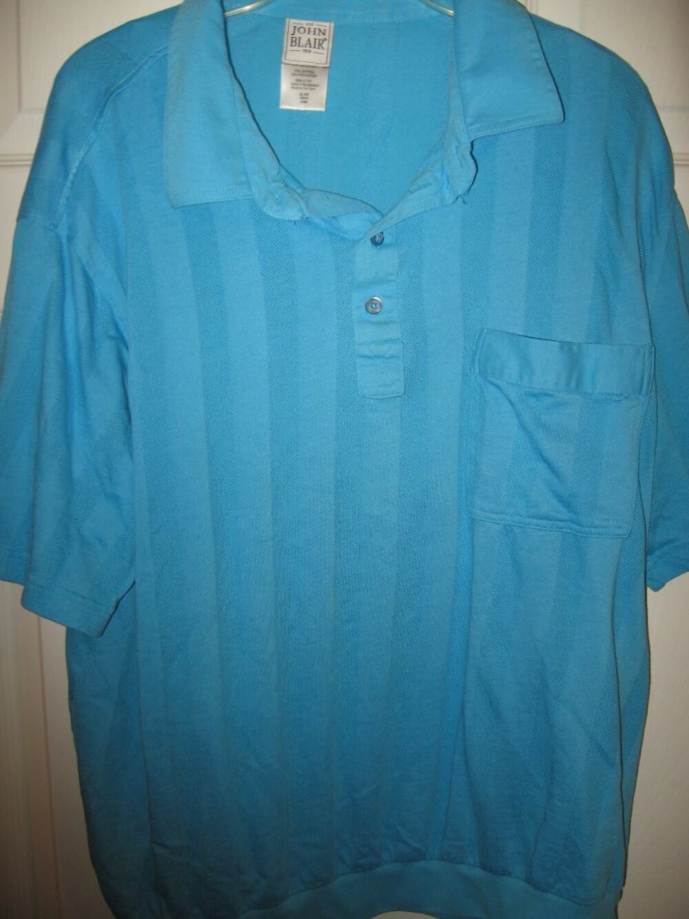John Blair Banded Bottom Polo Men's Size XL Blue w/ Subdued Stripes